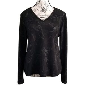 90s Black Roses V Neck Long Sleeves Top With A Bit Of Fairy Dust